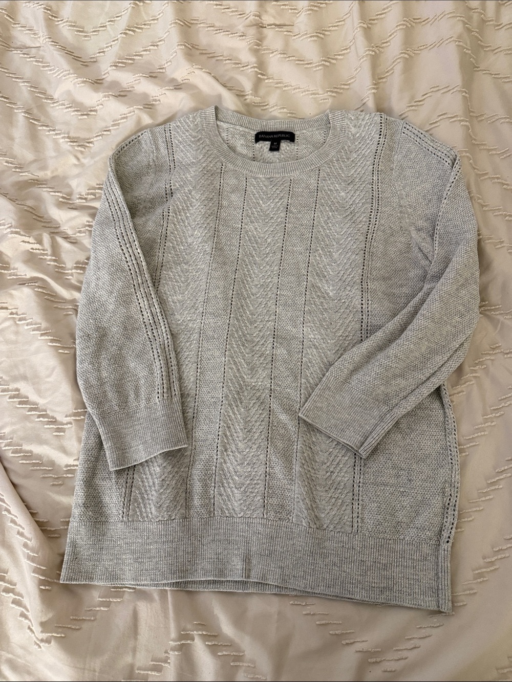 Banana Republic Heather Gray Textured Crewneck 3/4 Sleeve Sweater